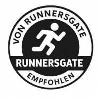 Empfohlen-von-RunnersGate-Siegel mit Läufer-Symbol in Schwarz-Weiß